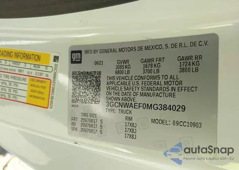 2021 Chevrolet Silverado 1500 2Wd Long Bed Wt из США, поврежденный, VIN 3GCNWAEF0MG384029